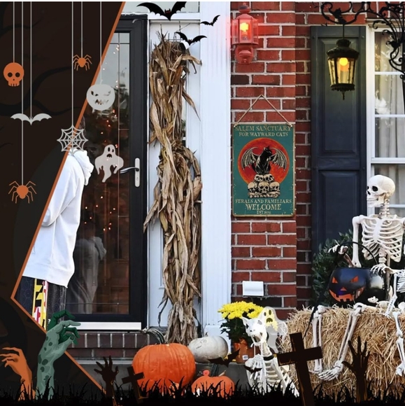 NEW Halloween "Salem Sanctuary For Wayward Cats" TIN sign 12"x8" - Picture 5 of 6
